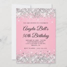 Silver Glitter Rosa Finare Monogram 50 födelsedaga Inbjudningar