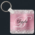 Silver Glitter Rosa Foil Finare Monogram Nyckelring<br><div class="desc">Elegant silver glitter med gnistor mot en faux klassisk bild med ljus rosa borstad metall-folie. Det går att anpassa kalligrafimonogrammet för svart och vitt finare i mitten. All sparsam och glansig inslag i denna moderna gigantiska design är digital grafik. Monogrammed värdefull nyckelring party favors för hennes speciella födelsedag.</div>