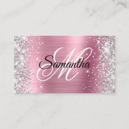 Silver Glitter Rosa Foil Finare Monogram Visitkort
