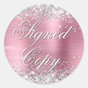 Silver Glitter Rosa Foil Finare Undertecknad kopia Runt Klistermärke