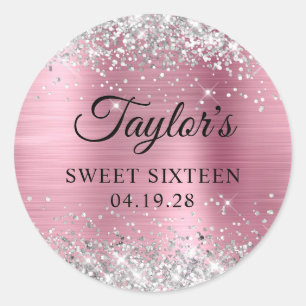 Silver Glitter Rosa Foil Sweet sixteen Runt Klistermärke
