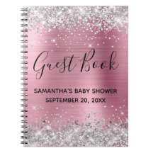 Silver Glitter Rosa Folie Baby Shower Gästbok