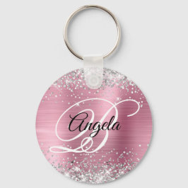 Silver Glitter Rosa Folie Fancy Monogram Nyckelring