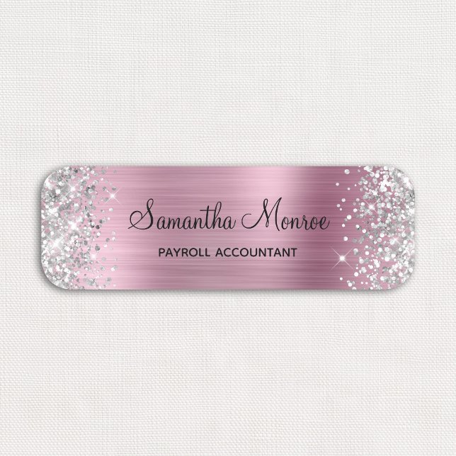Silver Glitter Rosa Folie Namntitel Namnbricka (Silver Glitter Pink Foil Name Title Tag)