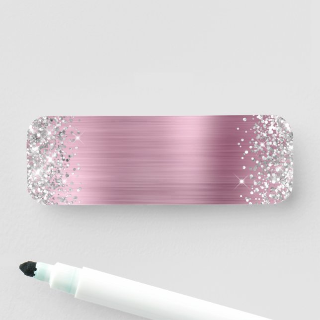 Silver Glitter Rosa Folie Tom Namnbricka (På plats)