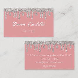 Silver Glitter Rosa Glam Nagel Tech Visitkort