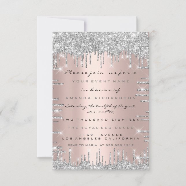 Silver Glitter Rosa Lyx Bröllop Sweet 16 Inbjudningar (Framsida)