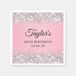 Silver Glitter Rosa Ombre 40:e födelsedag Pappersservett