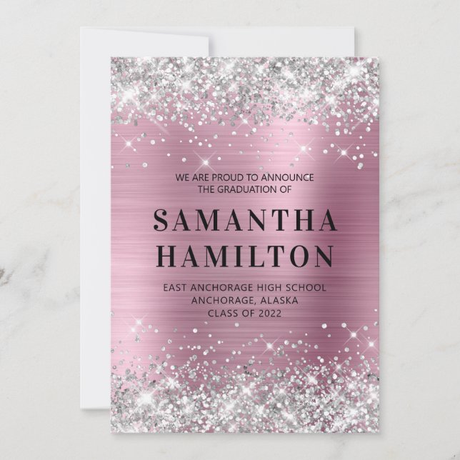 Silver Glitter Rosa  Ombre Foil Studenten Meddelande (Framsida)