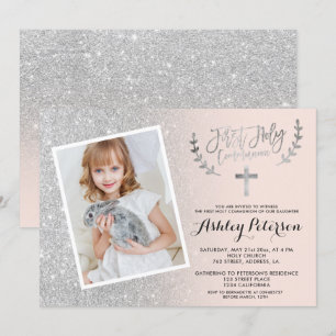 Silver glitter rosa  ombre, första foto inbjudningar
