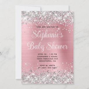 Silver Glitter Rosa Online Registry Barnkalas Inbjudningar