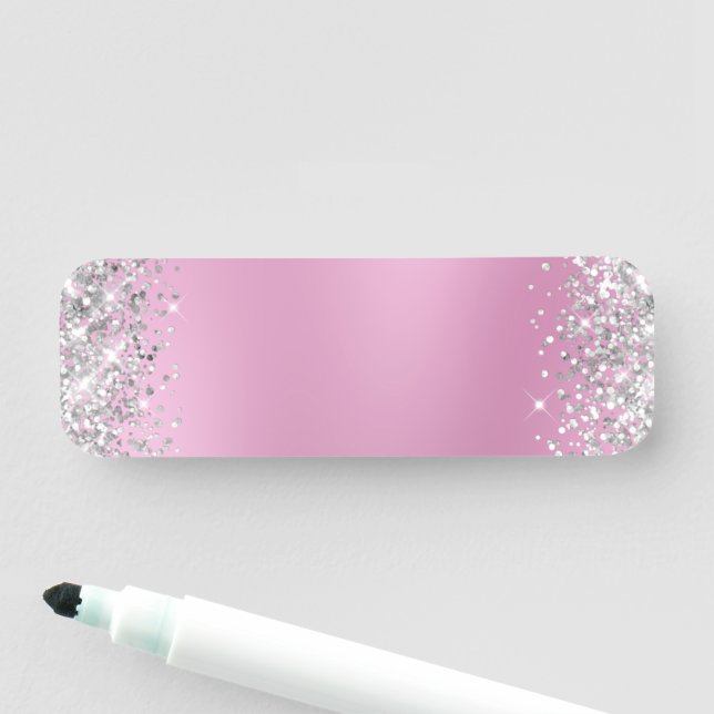 Silver Glitter Rosa Oslighet Tomt Namnbricka (På plats)