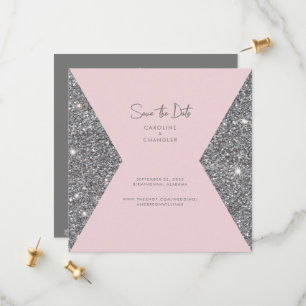 Silver Glitter & Rosa Photo Bröllop spara datum Datumet