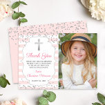 Silver Glitter Rosa Rand Första Heligan Kommitté Tack Kort<br><div class="desc">Kommunikation för första Heligan i Rosa Rand vid silver,  tackkort</div>