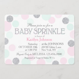Silver Glitter Rosa Seafoam Dots Baby Sprinkle Inbjudningar