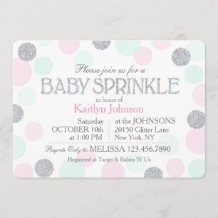 Silver Glitter Rosa Seafoam Dots Baby Sprinkle Inbjudningar