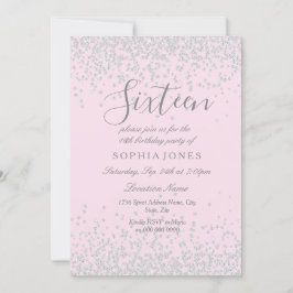 Silver Glitter Rosa Söt 16 16:e födelsedag Inbjuda Inbjudningar