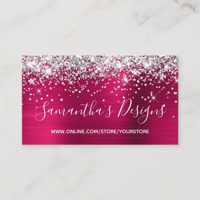 Silver Glitter Rosa Vin Foil Online Store Visitkort (Framsida)