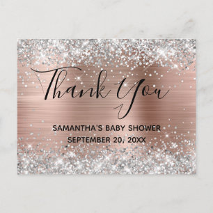 Silver Glitter Rose Gold Baby Shower Tacks För All Vykort