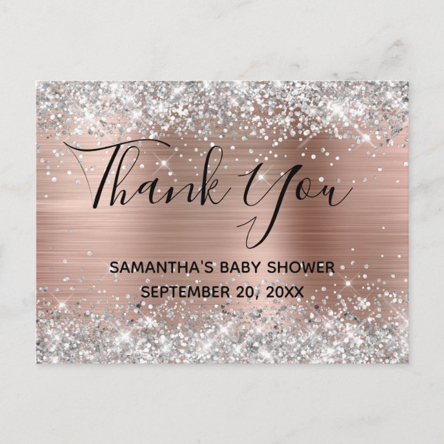Silver Glitter Rose Gold Baby Shower Tacks För All Vykort (Framsida)