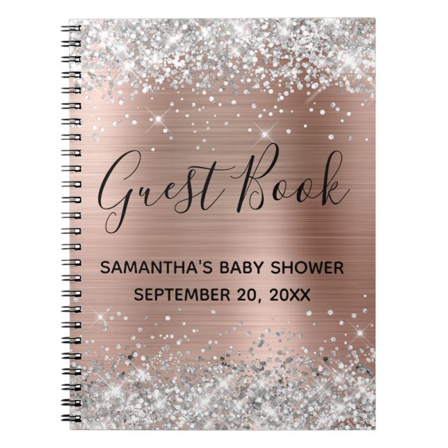 Silver Glitter Rose Gold Barnrums Gästbok Anteckningsbok (Framsidan)