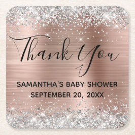Silver Glitter Rose Gold Bebisbad Thank You Underlägg Papper Kvadrat