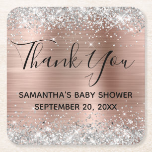 Silver Glitter Rose Gold Bebisbad Thank You Underlägg Papper Kvadrat