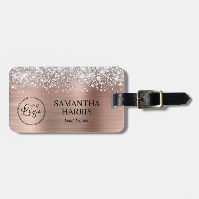 Silver Glitter Rose Gold Foil Logo Bagagebricka (Horisontell Framsida)
