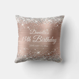 Silver Glitter Rose Gold Folie 15-årsdag Kudde