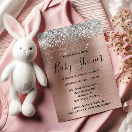 Silver Glitter Rose Gold Folie Baby Shower Inbjudningar