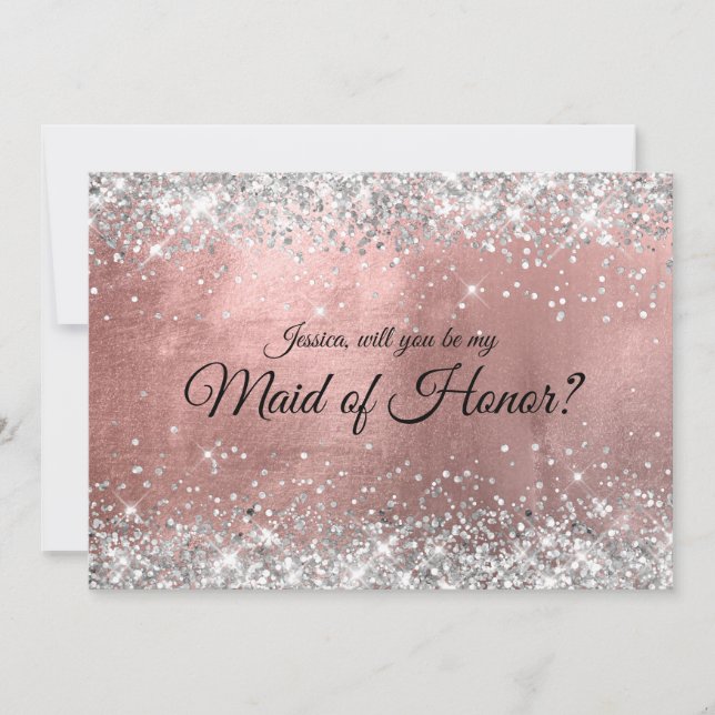 Silver Glitter Rose Gold Folie Brudtärna Inbjudningar (Framsida)