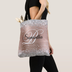 Silver Glitter Rose Gold Folie Fancy Monogram Tygkasse