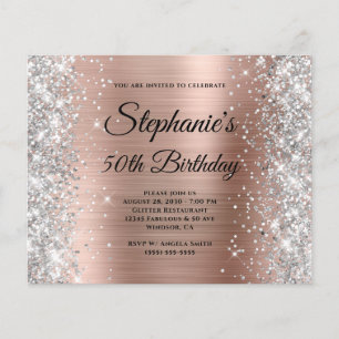 Silver Glitter Rose Gold Folie Monogram 50 Födelse Flygblad