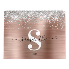 Silver Glitter Rose Gold Folie Monogram Foto Kalender
