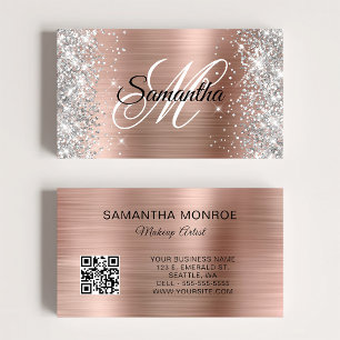 Silver Glitter Rose Gold Folie Monogram QR-kod Visitkort