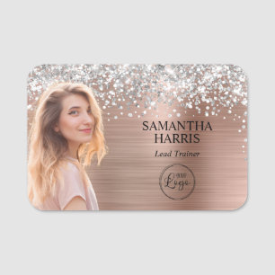 Silver Glitter Rose Gold Folie Utklipps Foto Logot Namnbricka