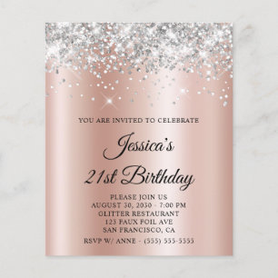 Silver Glitter Rose Gold Shimmer 21-årsdag Flygblad