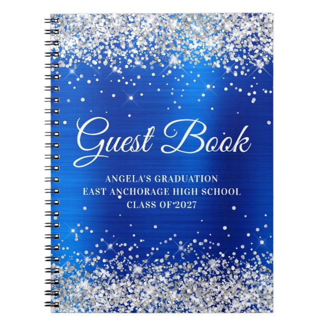 Silver Glitter Royal Blå Folie Examen Gästbok Anteckningsbok (Framsidan)