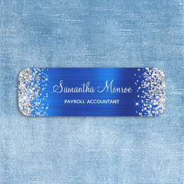Silver Glitter Royal Blå Folie Namn Titel Namnbricka
