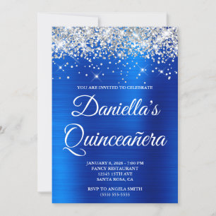 Silver Glitter Royal Blå Folie Quinceañera Inbjudningar