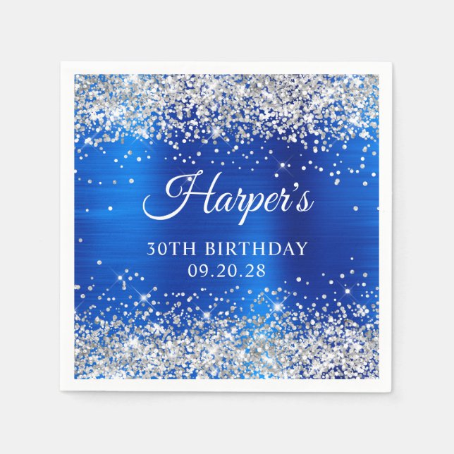 Silver Glitter Royal Blue Foil 30års födelsedag Pappersservett (Framsidan)