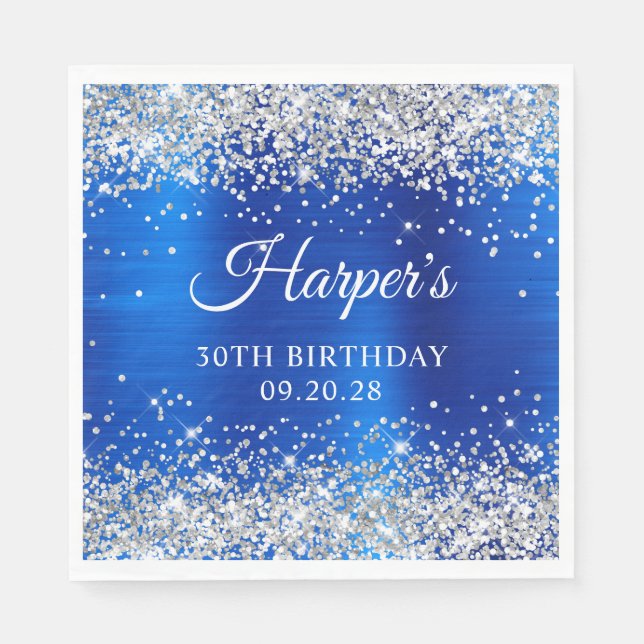 Silver Glitter Royal Blue Foil 30års födelsedag Pappersservett (Framsidan)