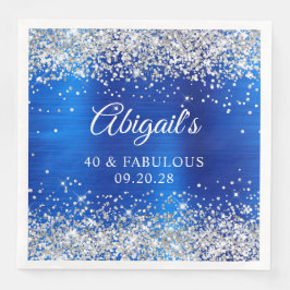 Silver Glitter Royal Blue Foil 40 & Fabulous Pappersservett