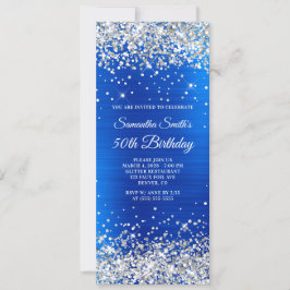Silver Glitter Royal Blue Foil 50:e födelsedagen Inbjudningar