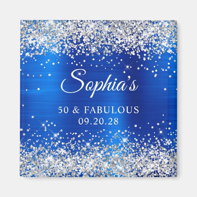 Silver Glitter Royal Blue Foil 50 & Fabulous Magnet (Framsidan)