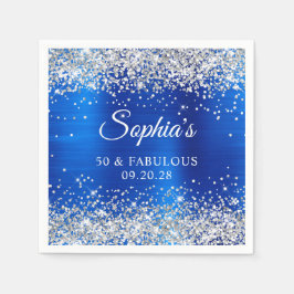 Silver Glitter Royal Blue Foil 50 & Fabulous Pappersservett