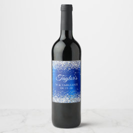 Silver Glitter Royal Blue Foil 50 & Fabulous Vinflaska Etikett