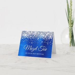Silver Glitter Royal Blue Mazel Tov Bat mitzvah Kort