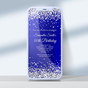 Silver Glitter Royal Blue Satin 50-årsfirande Inbjudningar