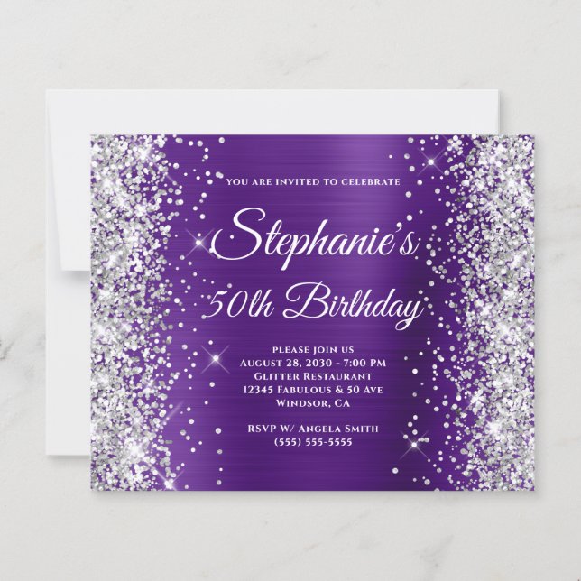 Silver Glitter Royal Lila Folie 50-årsfirande (Framsida)